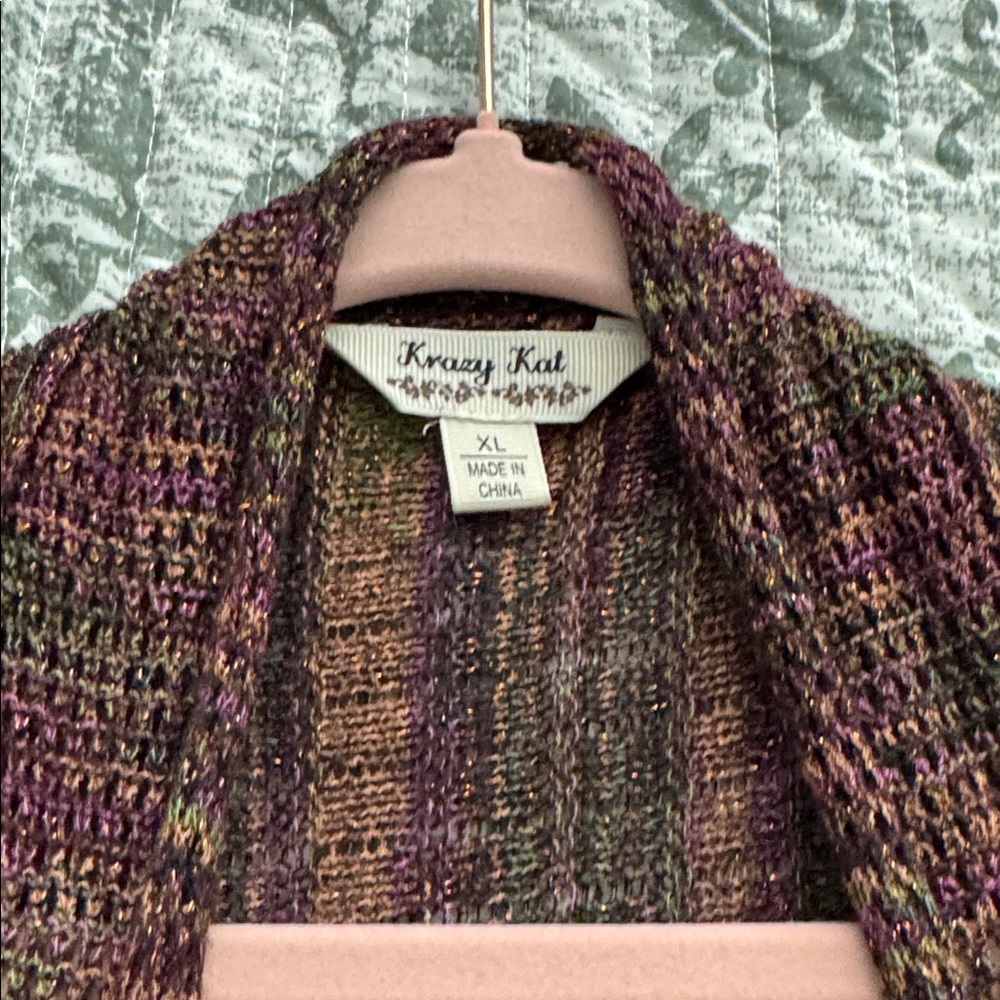 Krazy Kat Multicolor Ribbed Sparkle Cardigan - Picture 2 of 5